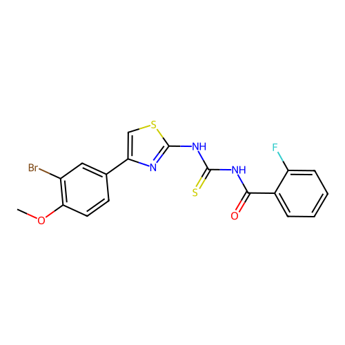 N-((4-(3-bromo-4-methoxyphenyl)thiazol-2-yl)carbamothioyl)-2-fluorobenzamide structure