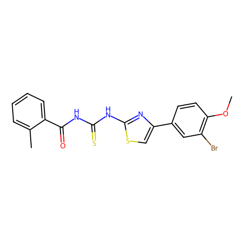 N-((4-(3-bromo-4-methoxyphenyl)thiazol-2-yl)carbamothioyl)-2-methylbenzamide structure