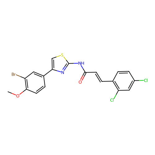 (2E)-N-[4-(3-bromo-4-methoxyphenyl)-1,3-thiazol-2-yl]-3-(2,4-dichlorophenyl)prop-2-enamide structure