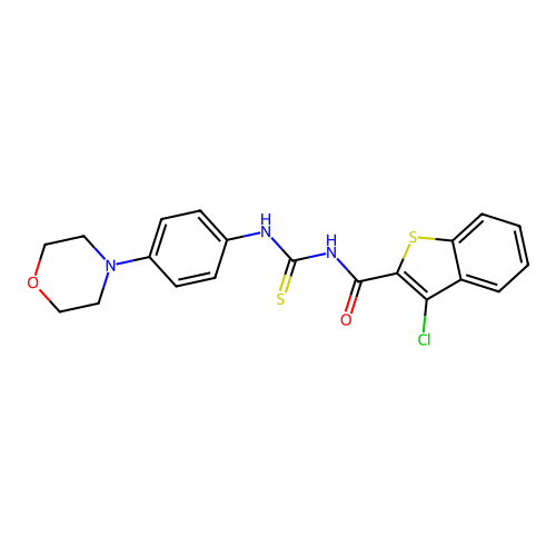 3-chloro-N-((4-morpholinophenyl)carbamothioyl)benzo[b]thiophene-2-carboxamide structure