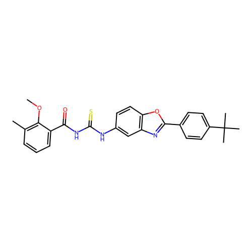 N-((2-(4-(tert-butyl)phenyl)benzo[d]oxazol-5-yl)carbamothioyl)-2-methoxy-3-methylbenzamide structure