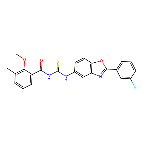 N-((2-(3-fluorophenyl)benzo[d]oxazol-5-yl)carbamothioyl)-2-methoxy-3-methylbenzamide structure
