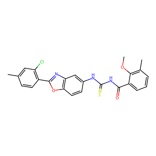 N-((2-(2-chloro-4-methylphenyl)benzo[d]oxazol-5-yl)carbamothioyl)-2-methoxy-3-methylbenzamide structure