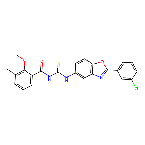 N-((2-(3-chlorophenyl)benzo[d]oxazol-5-yl)carbamothioyl)-2-methoxy-3-methylbenzamide structure