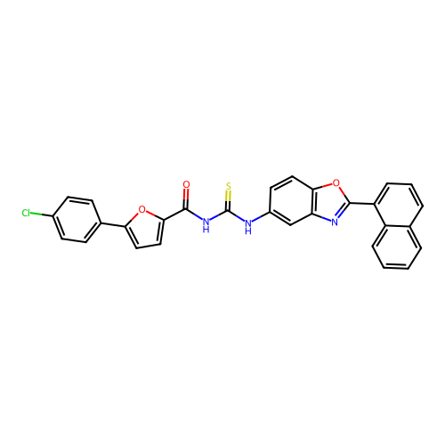 5-(4-chlorophenyl)-N-((2-(naphthalen-1-yl)benzo[d]oxazol-5-yl)carbamothioyl)furan-2-carboxamide structure