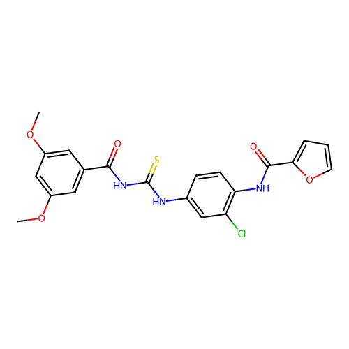 N-(2-chloro-4-(3-(3,5-dimethoxybenzoyl)thioureido)phenyl)furan-2-carboxamide structure