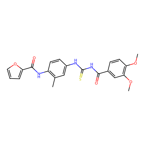 N-(4-(3-(3,4-dimethoxybenzoyl)thioureido)-2-methylphenyl)furan-2-carboxamide structure