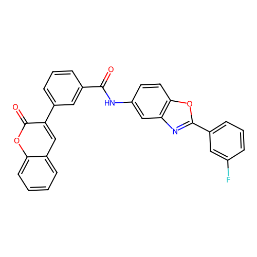 N-[2-(3-fluorophenyl)-1,3-benzoxazol-5-yl]-3-(2-oxo-2H-chromen-3-yl)benzamide structure