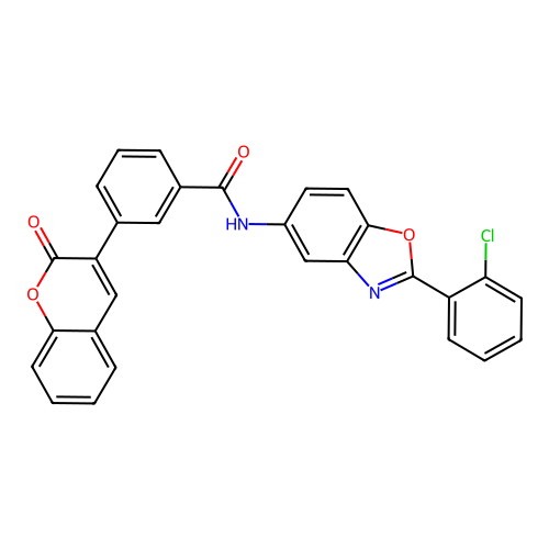 N-(2-(2-chlorophenyl)benzo[d]oxazol-5-yl)-3-(2-oxo-2H-chromen-3-yl)benzamide structure