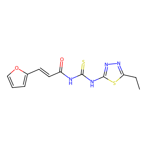 (2E)-N-[(5-ethyl-1,3,4-thiadiazol-2-yl)carbamothioyl]-3-(furan-2-yl)prop-2-enamide structure