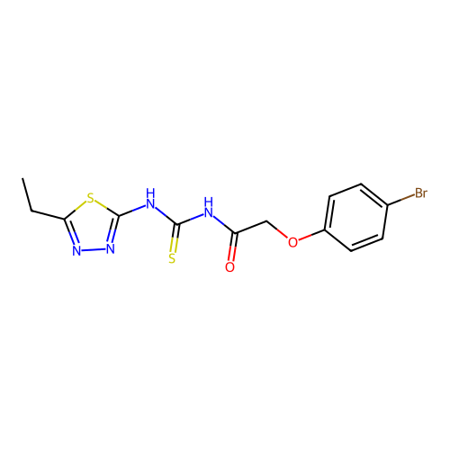 2-(4-bromophenoxy)-N-[(5-ethyl-1,3,4-thiadiazol-2-yl)carbamothioyl]acetamide structure