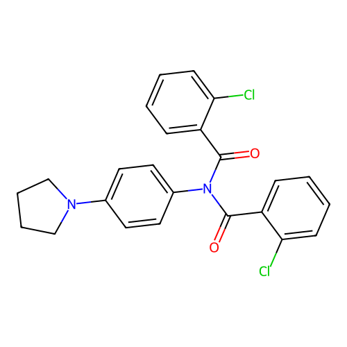 2-chloro-N-[(2-chlorophenyl)carbonyl]-N-[4-(pyrrolidin-1-yl)phenyl]benzamide structure