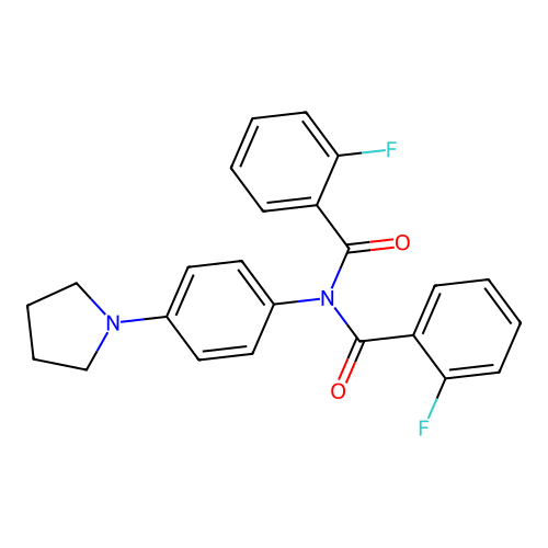 2-fluoro-N-[(2-fluorophenyl)carbonyl]-N-[4-(pyrrolidin-1-yl)phenyl]benzamide structure