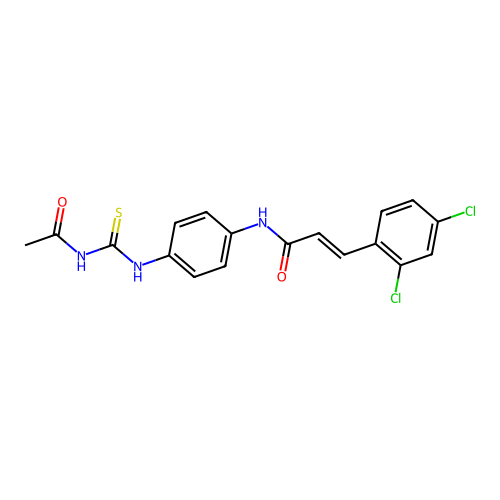 (2E)-N-{4-[(acetylcarbamothioyl)amino]phenyl}-3-(2,4-dichlorophenyl)prop-2-enamide structure
