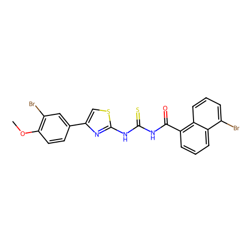 5-bromo-N-((4-(3-bromo-4-methoxyphenyl)thiazol-2-yl)carbamothioyl)-1-naphthamide structure