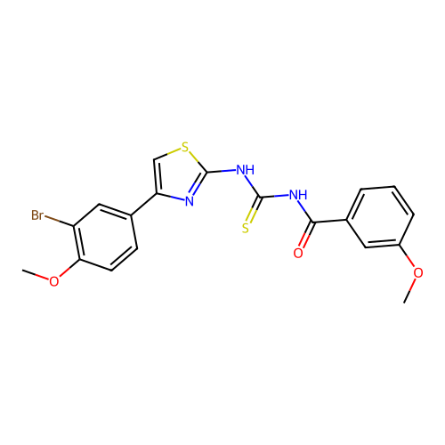 N-((4-(3-bromo-4-methoxyphenyl)thiazol-2-yl)carbamothioyl)-3-methoxybenzamide structure