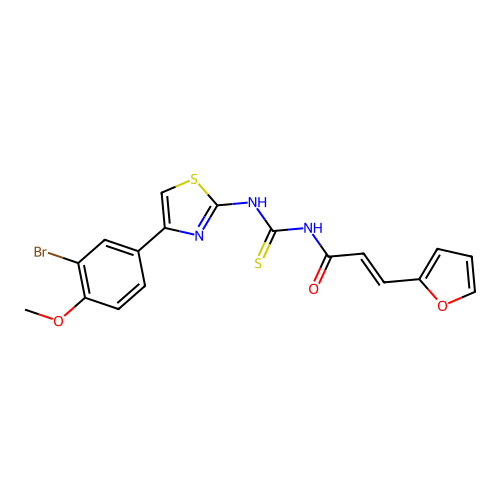 (E)-N-((4-(3-bromo-4-methoxyphenyl)thiazol-2-yl)carbamothioyl)-3-(furan-2-yl)acrylamide structure