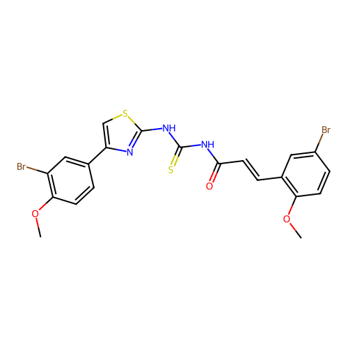 (2E)-3-(5-bromo-2-methoxyphenyl)-N-{[4-(3-bromo-4-methoxyphenyl)-1,3-thiazol-2-yl]carbamothioyl}prop-2-enamide structure