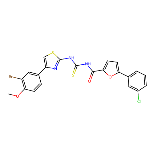 N-((4-(3-bromo-4-methoxyphenyl)thiazol-2-yl)carbamothioyl)-5-(3-chlorophenyl)furan-2-carboxamide structure