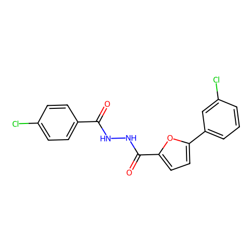 5-(3-chlorophenyl)-N'-[(4-chlorophenyl)carbonyl]furan-2-carbohydrazide structure