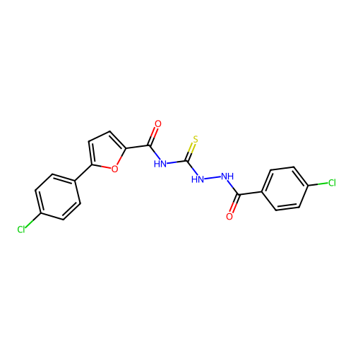 5-(4-chlorophenyl)-N-({2-[(4-chlorophenyl)carbonyl]hydrazinyl}carbonothioyl)furan-2-carboxamide structure