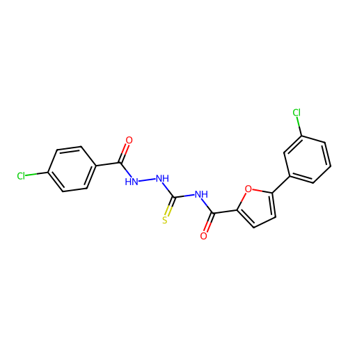 N-(2-(4-chlorobenzoyl)hydrazinecarbonothioyl)-5-(3-chlorophenyl)furan-2-carboxamide structure
