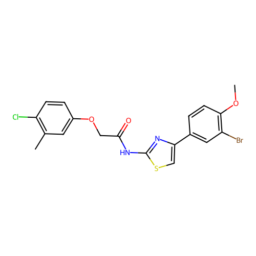 N-(4-(3-bromo-4-methoxyphenyl)thiazol-2-yl)-2-(4-chloro-3-methylphenoxy)acetamide structure