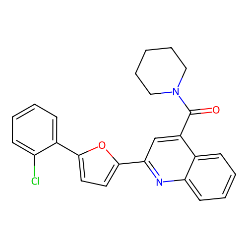 (2-(5-(2-Chlorophenyl)furan-2-yl)quinolin-4-yl)(piperidin-1-yl)methanone structure