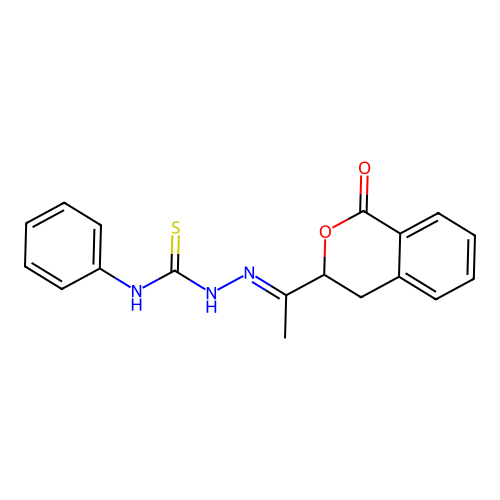 (2E)-2-[1-(1-oxo-3,4-dihydro-1H-isochromen-3-yl)ethylidene]-N-phenylhydrazinecarbothioamide structure