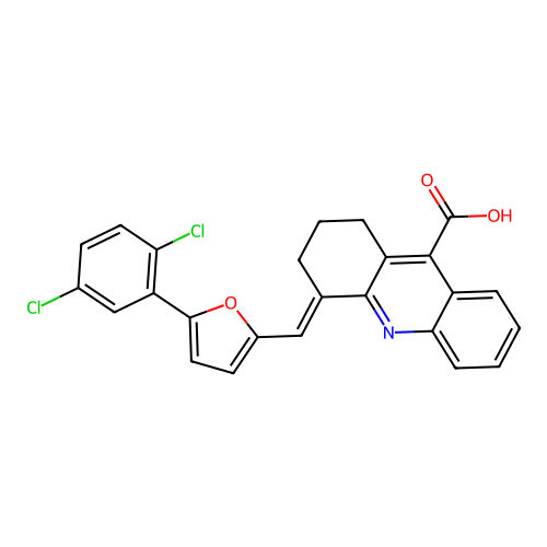 4-[[5-(2,5-dichlorophenyl)-2-furyl]methylidene]-2,3-dihydro-1H-acridine-9-carboxylic Acid structure