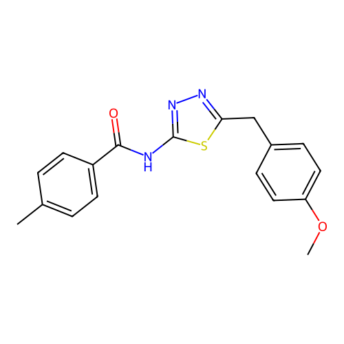 N-(5-(4-methoxybenzyl)-1,3,4-thiadiazol-2-yl)-4-methylbenzamide structure