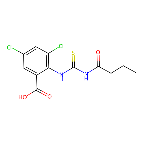 2-{[(Butyrylamino)carbonothioyl]amino}-3,5-dichlorobenzoic acid structure