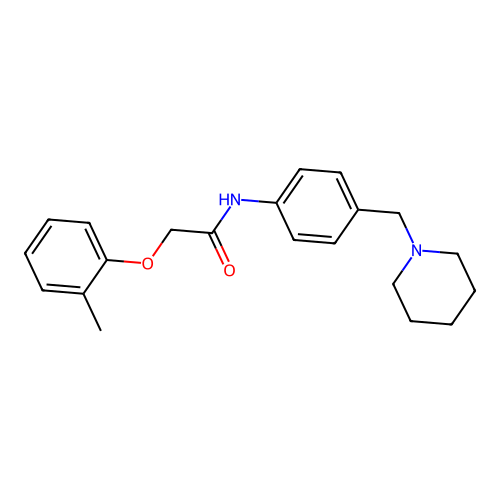 2-(2-methylphenoxy)-N-[4-(1-piperidinylmethyl)phenyl]acetamide structure