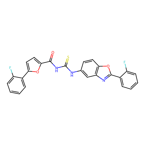 5-(2-fluorophenyl)-N-((2-(2-fluorophenyl)benzo[d]oxazol-5-yl)carbamothioyl)furan-2-carboxamide structure