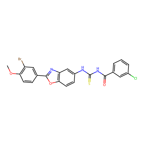 N-((2-(3-bromo-4-methoxyphenyl)benzo[d]oxazol-5-yl)carbamothioyl)-3-chlorobenzamide structure