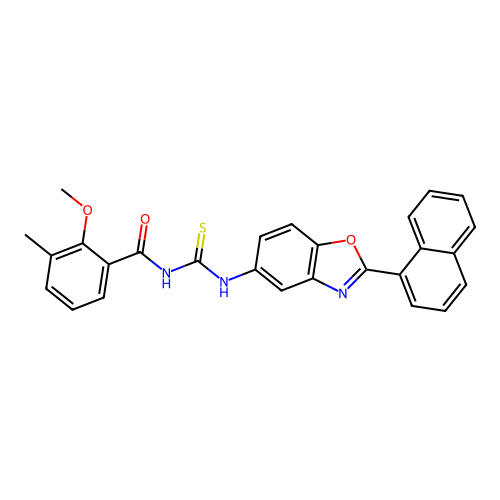 2-methoxy-3-methyl-N-((2-(naphthalen-1-yl)benzo[d]oxazol-5-yl)carbamothioyl)benzamide structure