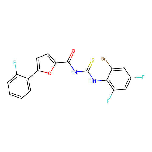 N-[(2-bromo-4,6-difluorophenyl)carbamothioyl]-5-(2-fluorophenyl)furan-2-carboxamide structure