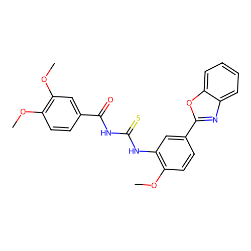 3-[5-(1,3-BENZOXAZOL-2-YL)-2-METHOXYPHENYL]-1-(3,4-DIMETHOXYBENZOYL)THIOUREA structure