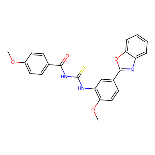 N-{[5-(1,3-benzoxazol-2-yl)-2-methoxyphenyl]carbamothioyl}-4-methoxybenzamide structure