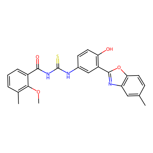 N-{[4-hydroxy-3-(5-methyl-1,3-benzoxazol-2-yl)phenyl]carbamothioyl}-2-methoxy-3-methylbenzamide structure