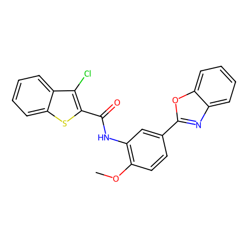 N-[5-(1,3-benzoxazol-2-yl)-2-methoxyphenyl]-3-chloro-1-benzothiophene-2-carboxamide structure
