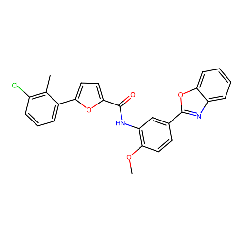 N-[5-(1,3-benzoxazol-2-yl)-2-methoxyphenyl]-5-(3-chloro-2-methylphenyl)furan-2-carboxamide structure