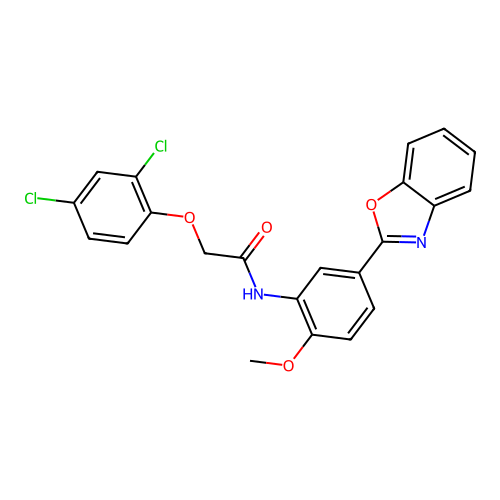 N-[5-(1,3-benzoxazol-2-yl)-2-methoxyphenyl]-2-(2,4-dichlorophenoxy)acetamide structure