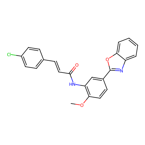 (2E)-N-[5-(1,3-benzoxazol-2-yl)-2-methoxyphenyl]-3-(4-chlorophenyl)prop-2-enamide structure