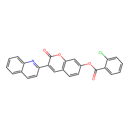 2-oxo-3-(quinolin-2-yl)-2H-chromen-7-yl 2-chlorobenzoate structure