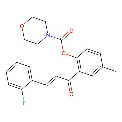 (E)-2-(3-(2-fluorophenyl)acryloyl)-4-methylphenyl morpholine-4-carboxylate structure