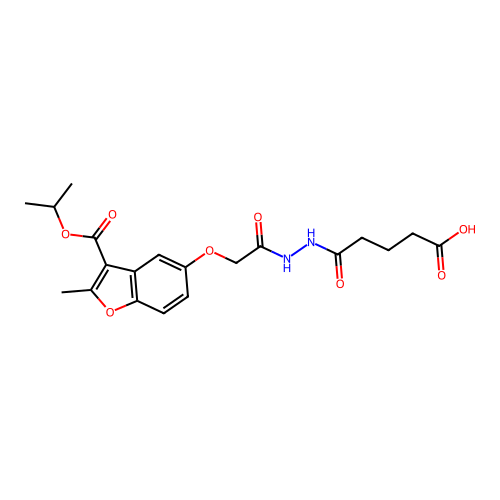 5-{2-[({2-methyl-3-[(propan-2-yloxy)carbonyl]-1-benzofuran-5-yl}oxy)acetyl]hydrazinyl}-5-oxopentanoic acid structure