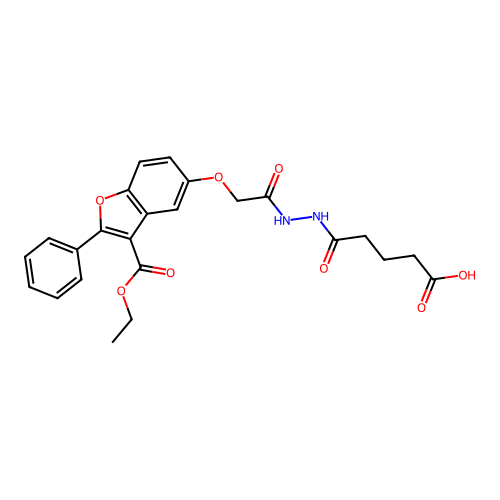5-[2-[2-[(3-ethoxycarbonyl-2-phenyl-1-benzofuran-5-yl)oxy]acetyl]hydrazinyl]-5-oxopentanoic acid structure
