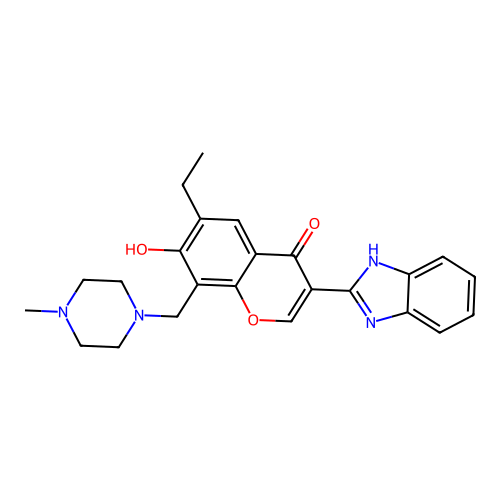 3-(1H-benzimidazol-2-yl)-6-ethyl-7-hydroxy-8-[(4-methylpiperazin-1-yl)methyl]-4H-chromen-4-one structure