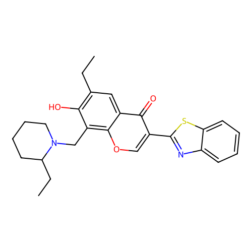 3-(1,3-benzothiazol-2-yl)-6-ethyl-8-[(2-ethylpiperidin-1-yl)methyl]-7-hydroxy-4H-chromen-4-one structure